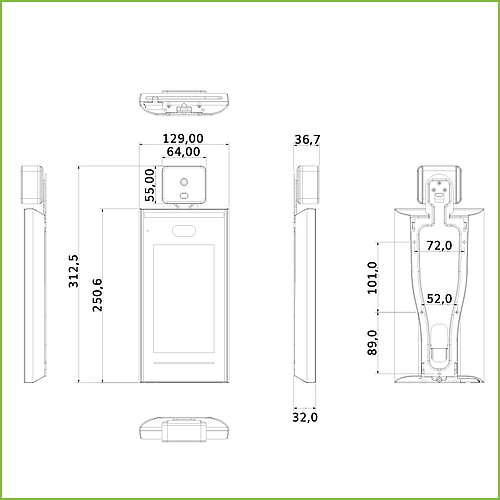 Lector Autónomo LCD táctil de Reconocimiento Facial+PIN+Tarjeta y Temperatura corporal