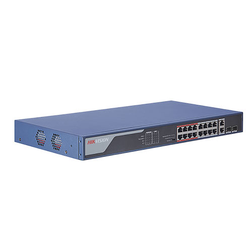 Switch Hikvision 16 puertos PoE 10/100M RJ45, 2 puerto Gigabit RJ45, 2 puerto Gigabit SFP, 230W