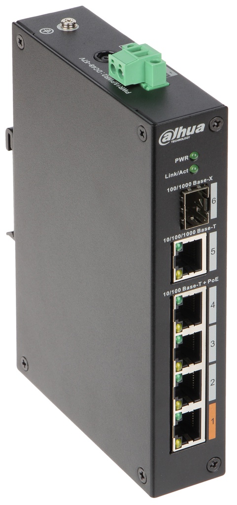 Switch Rango Temp Extendida Hi-PoE 4 puertos 10/100 +1 Uplink Gigabit +1SFP 60W 802.3at Layer 2