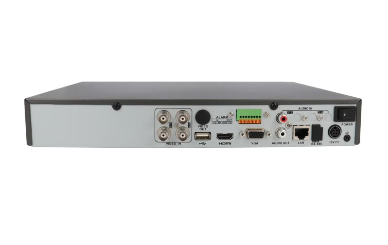 Videograbador DVR 4 canales 4MP Hikvision 5 en 1 (AHD, HD-TVI, HD-CVI, Analógico CVBS e IP). Alarmas 1HDD E/S Audio