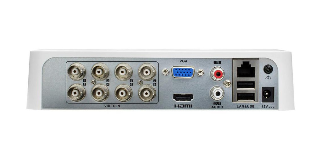 Videograbador DVR 8 canales 1080p Hikvision 5 en 1 (AHD, HD-TVI, HD-CVI, Analógico CVBS e IP) E/S Audio 1HDD