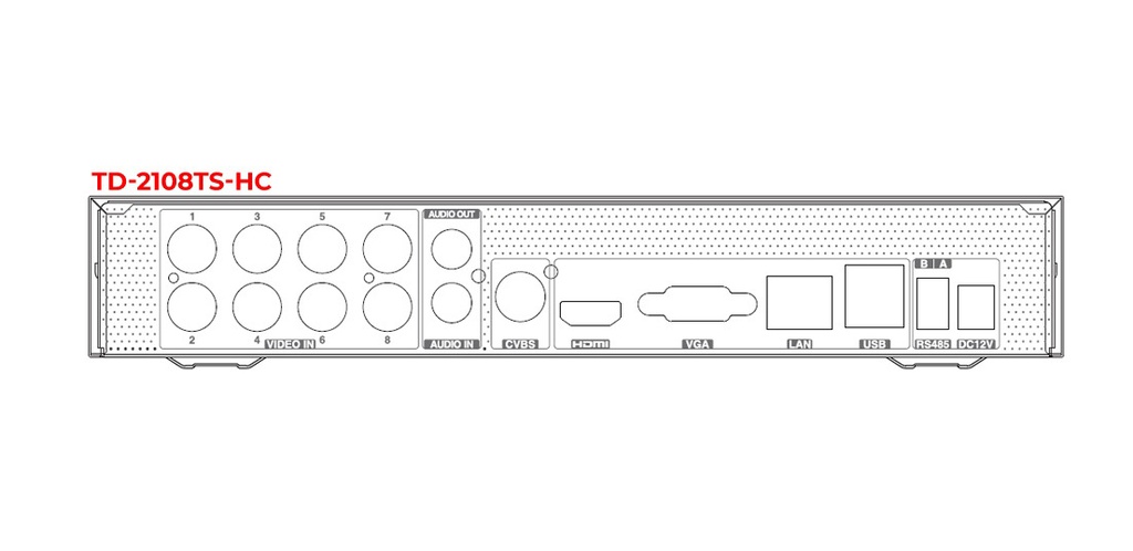 Videograbador DVR TVT 8CH 5MP H265 5en1 (AHD, HD-TVI, HD-CVI, Analógico CVBS e IP) +4 IP 1HDD E/S Audio