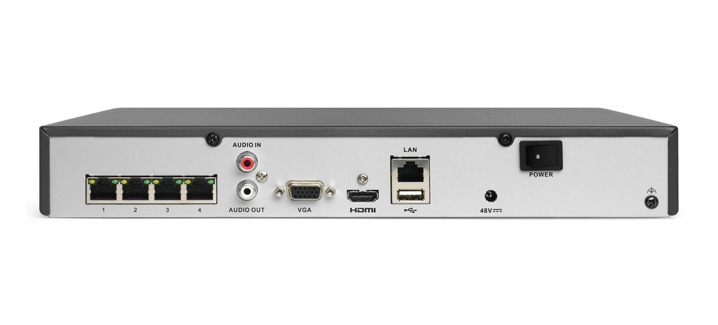 Grabador NVR Hikvision 4ch 4K H265+ HDMI 1HDD E/S Audio.4PoE