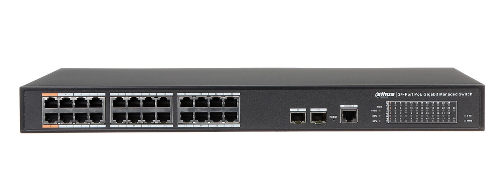 Switch PoE administrado 24 puertos 10/100/1000 + 2 Combo Gigabit/SFP Uplink 240W 802.3at 2 Gestionable Capa 2