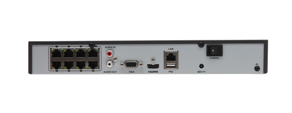 Grabador NVR IP 8CH 8MP 8PoE 80Mps 1HDD VCA E/S Audio Hikvision 