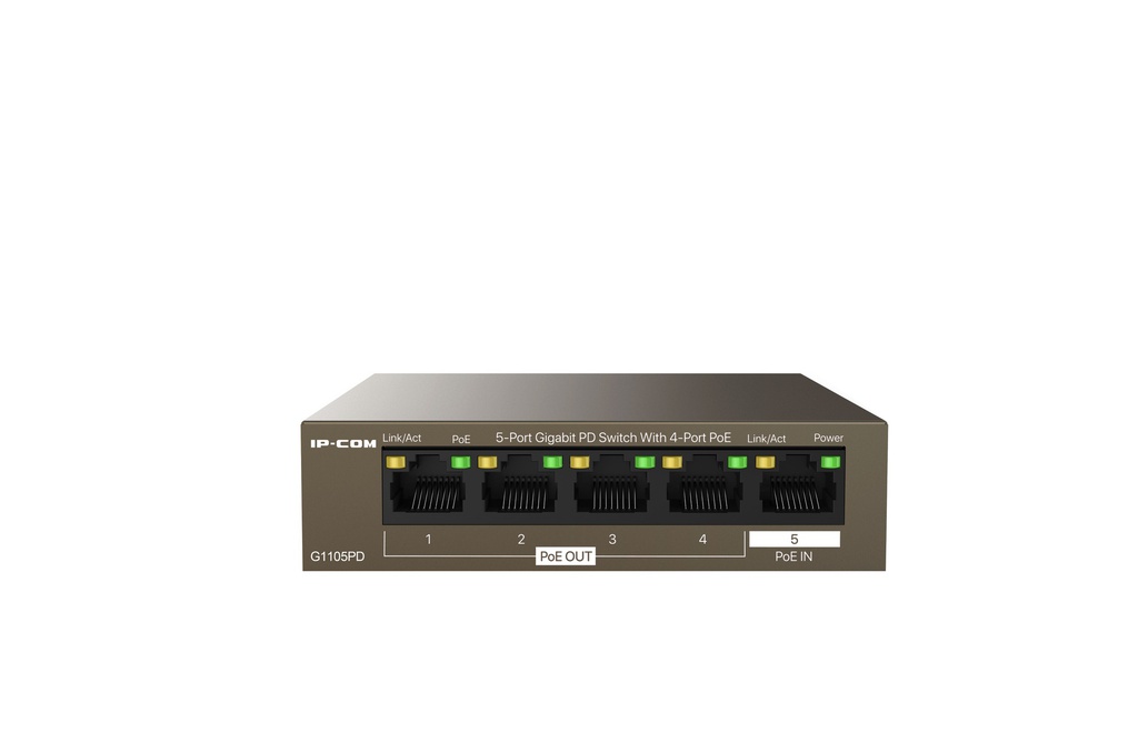 Switch 5 puertos Gigabit PD no gestionable 4 puertos PoE IP-COM