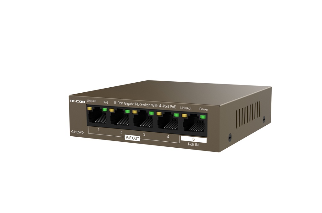 Switch 5 puertos Gigabit PD no gestionable 4 puertos PoE IP-COM