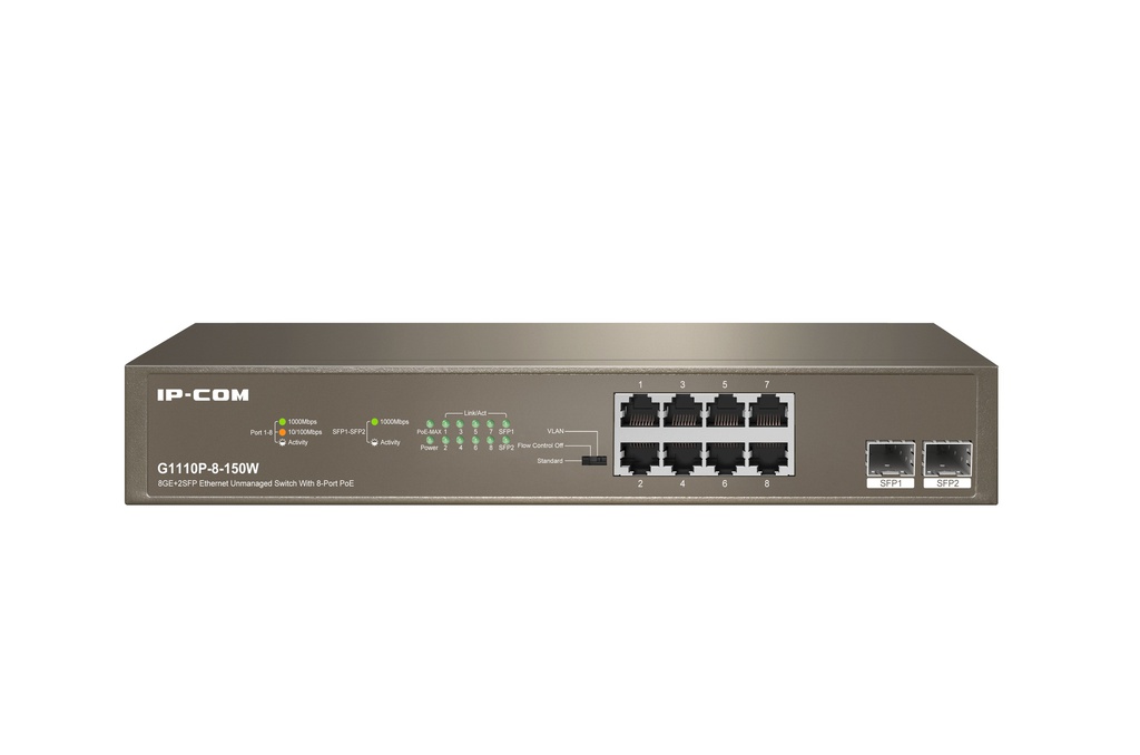 Switch 8 puertos PoE + 2 puertos SFP Gigabit no gestionable enracable IP-COM