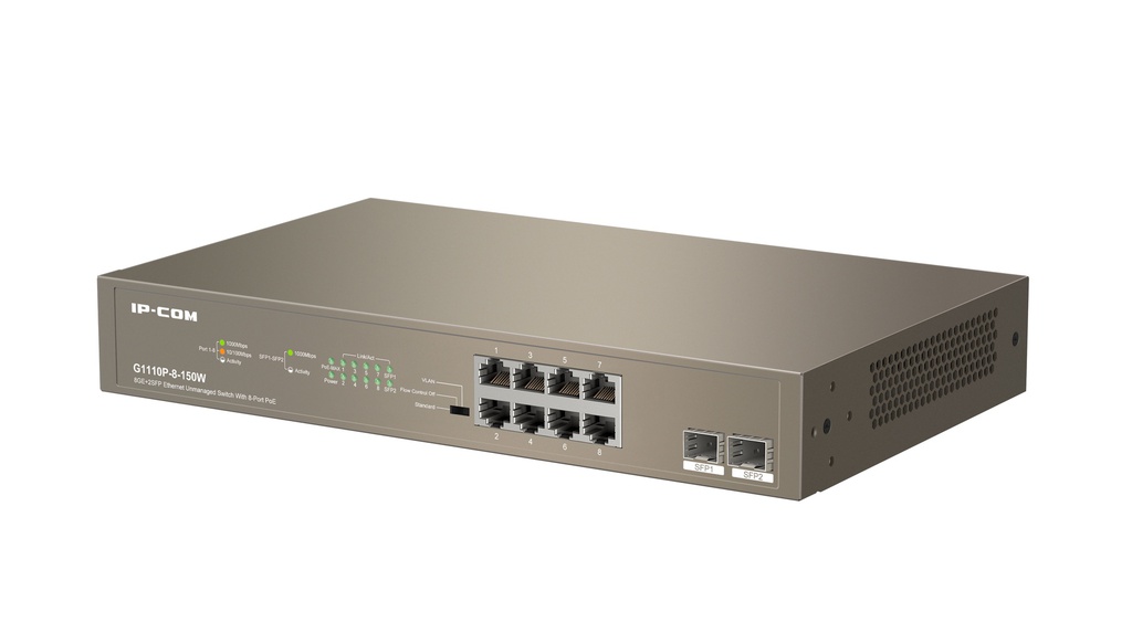 Switch 8 puertos PoE + 2 puertos SFP Gigabit no gestionable enracable IP-COM
