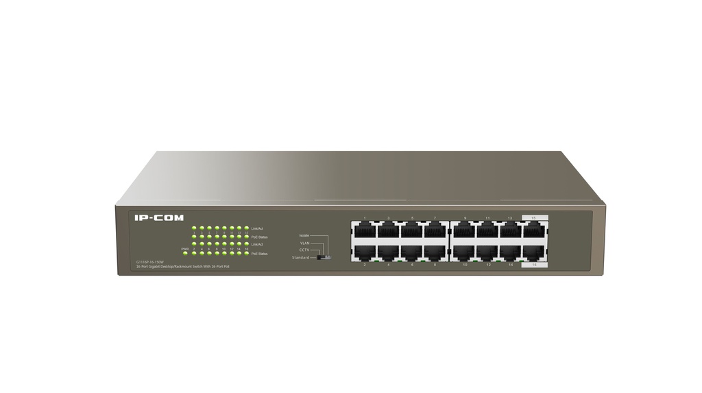 Switch 16 puertos Gigabit no gestionable 16 puertos PoE enracable IP-COM