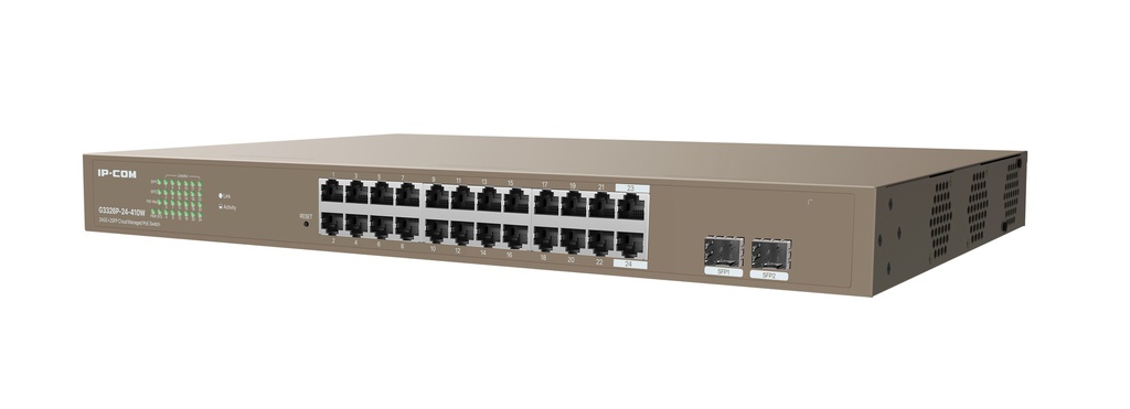 Switch inteligente 24 PoE Gigabit + 2 puertos SFP Gestionable Acceso a nube L2 IP-COM