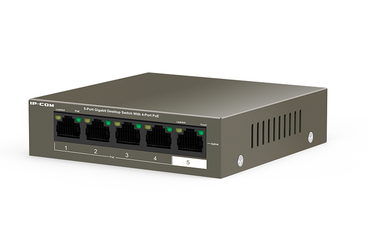 Switch 5 puertos no gestionable Gigabit L2 4PoE IP-COM