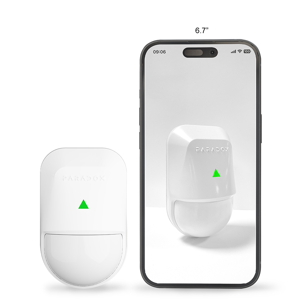 Detector PIR inalámbrico bidireccional Supercompacto Doble elemento Óptica única para interiores