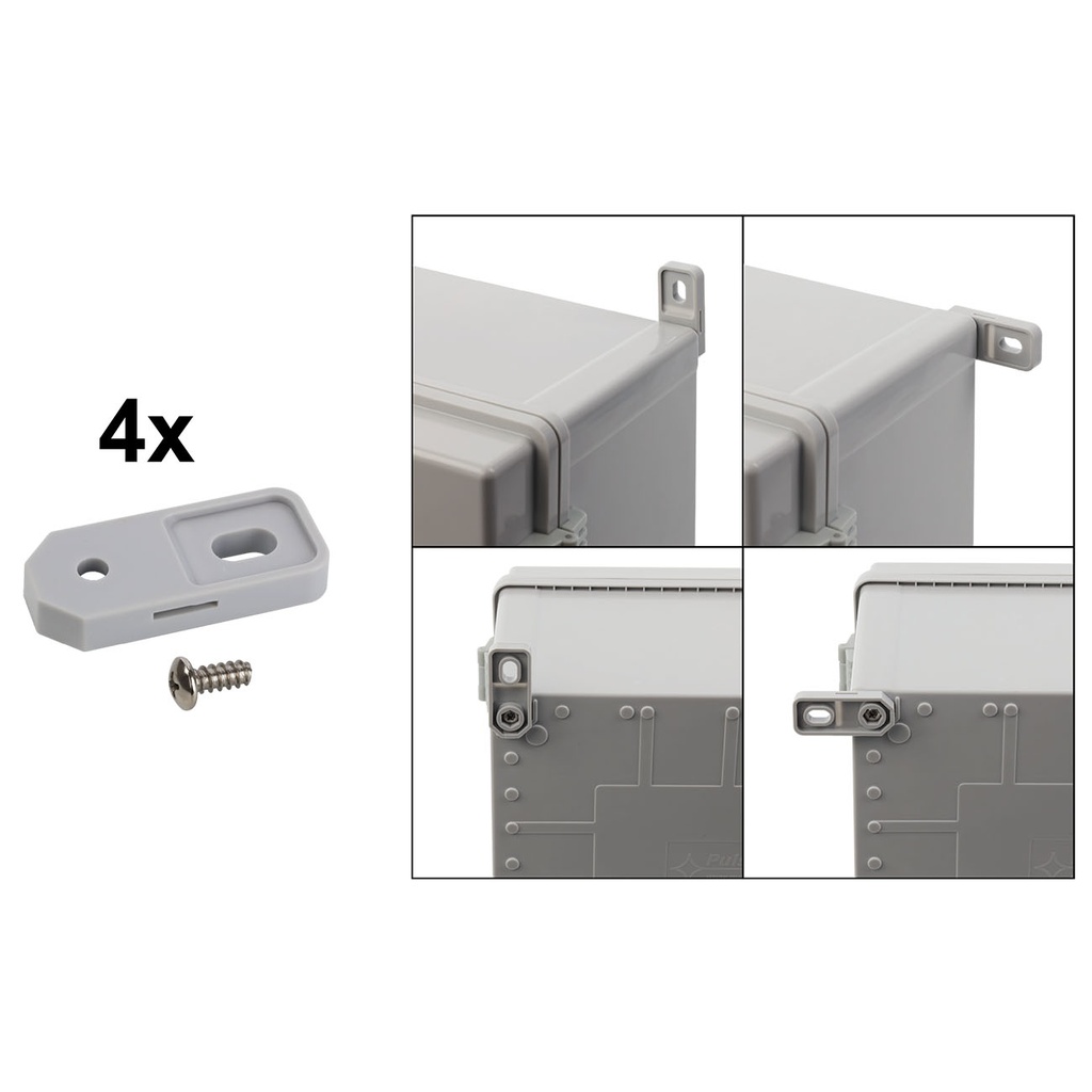 Caja de ABS 400x300x200, impermeable con bisagras plásticas de cierre y placa base