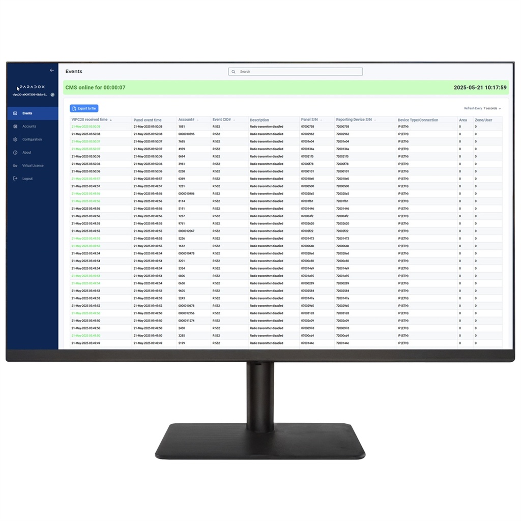 VIPC20 Convertidor Paradox IP a CMS para PC/Cloud Linux