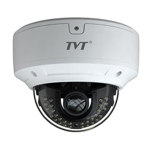 Caméra IP Dôme TVT 4 Mpx. Anti-vandale IK10. Objectif Varifocale motorisé 3,3 à 12mm. IR30. PoE E/S