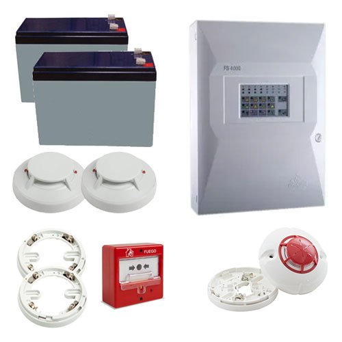 Fire Kit Unipos 2 Zones. Control Panel + 1 Manual Call Point + 2 heat detector + 1 Siren + 2 Bat.