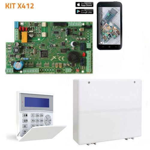 Kit de Alarma AMC X412. 4 zonas ampliable a 12  + Caja + Teclado LCD + Fuente alimentación