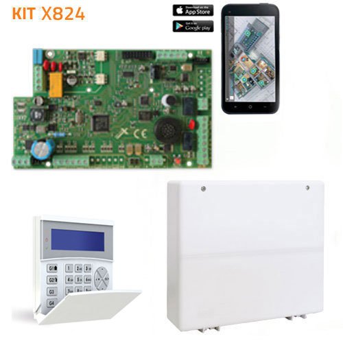 Kit d'Alarme AMC X824. 8 Zones Extensible à 24 + Boîtier + Clavier LCD + Source d'Alimentation