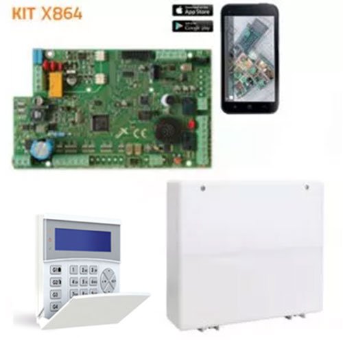 Kit d'Alarme AMC X864. Centrale 8 à 64 Zones + Clavier LCD + Source d'Alimentation