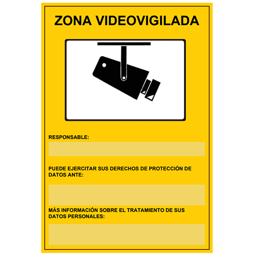 Placa / cartel de Zona Videovigilada Español PVC para interior/exterior. Homologado según normativa vigente