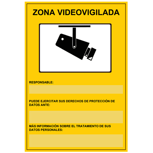 Placa / cartel de Zona Videovigilada plástico para interior/exterior. Homologado según normativa vigente