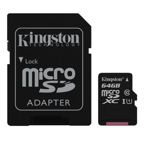 MicroSD memory card 64GB with SD adapter slot included
