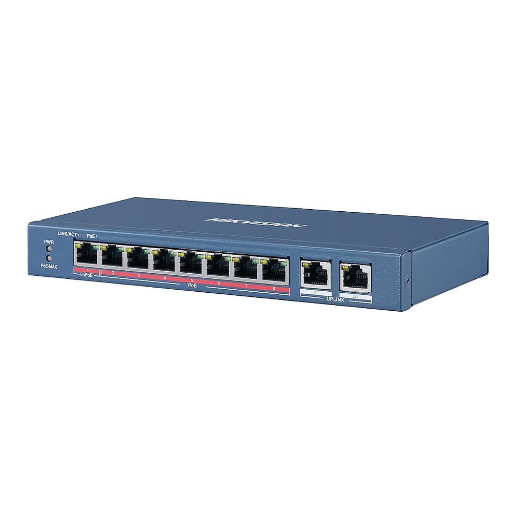 Switch PoE Fast Ethernet Hikvision (8 ports PoE+ Extension 250m) + 2 ports 10/100/1000 