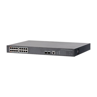 16-Port PoE Gigabit Managed Switch + 2 Uplink Gibabit 190W 802.3at  Layer 2 – CCTV mode 250m