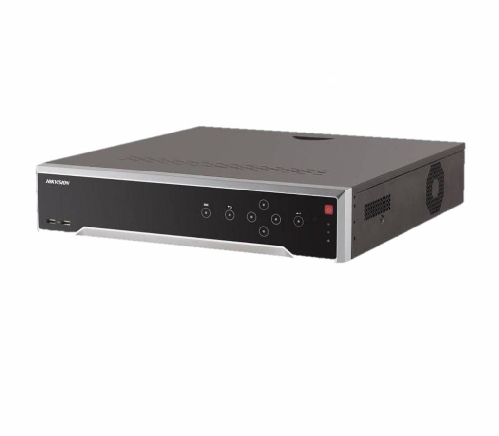 Grabador NVR Hikvision 32ch 8Mpx, 256Mbps, H.265, 4 HDD 6TB, E/S Alarma 