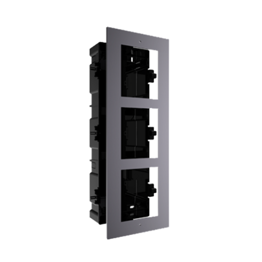 Panel frontal y caja de registro encastrada para 3 módulos de videoportero Hikvision