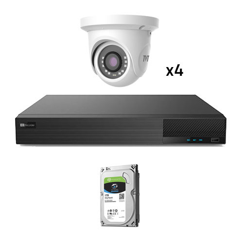 CCTV Kit 4 Preconfigured Dome Cameras TVT 1080p