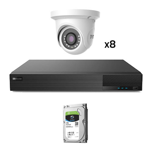 Kit CCTV 8 Caméras Dômes TVT 1080p Préconfiguré