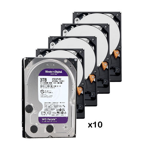 Pack de 10 discos duros de 3 Tb ( 3072 Gb ) Western Digital Purple