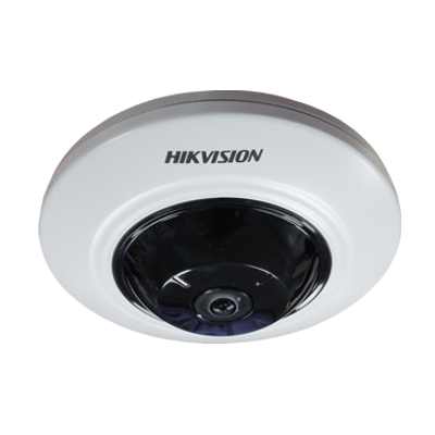 Cámara IP 5MP Fisheye 180° E/S Audio Alarma 1.05mm IR8m PoE WDR120 SD Hikvision