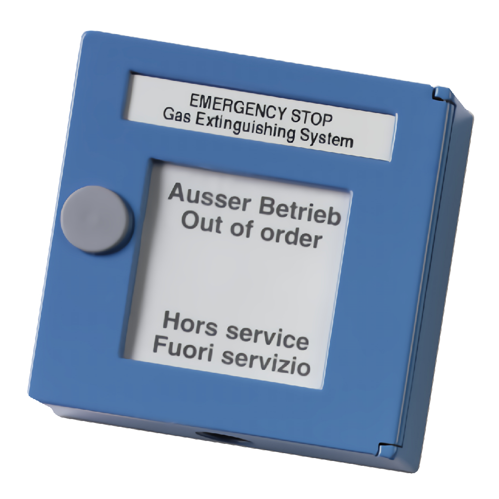 Bouton d’arrêt d’urgence manuel  d’extinction de gaz Aritech / Kilsen. Couleur Bleu