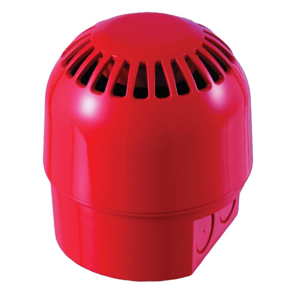 Aritech Polycarbonate Conventional Fire sounder , Indoor/outdoor, Deep base, 32 tones, IP65 24Vcc Red 94 to 106dB