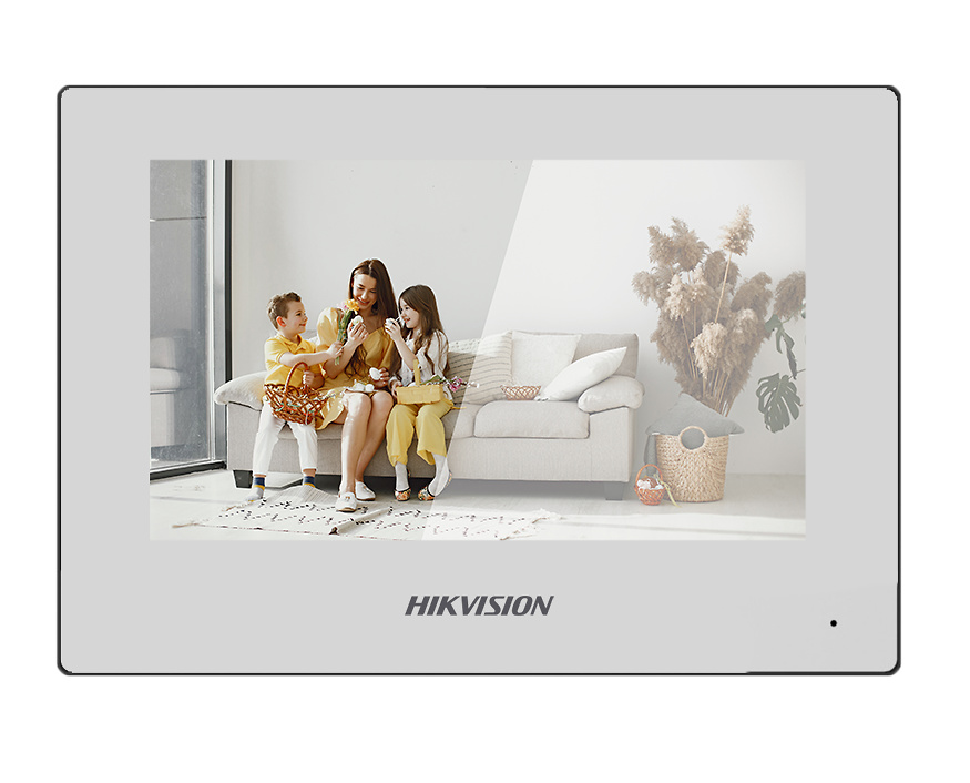 Monitor interior Videoportero IP táctil 7" 1024×600 Blanca Wifi 8CH Alarma 2 relé Superficie Hikvision