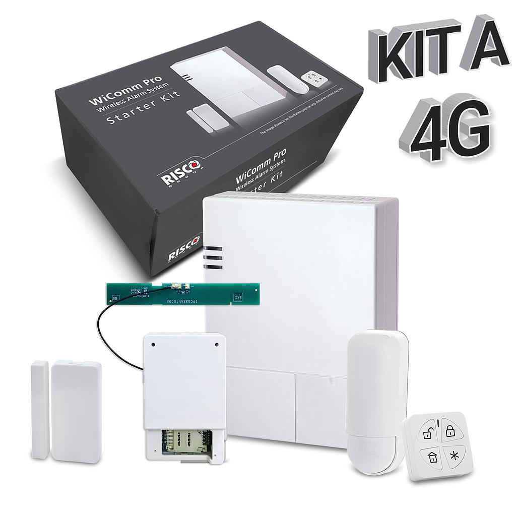 Kit A 4G WiComm Pro Risco. Central+Módulo 4G+Mando+PIR+Contacto