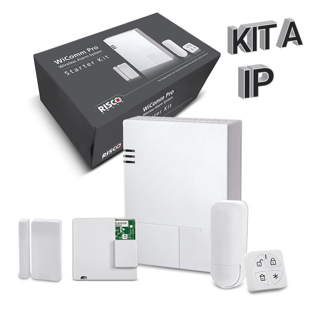 Kit "A" IP WiComm Pro Risco. Central+Módulo IP+Mando+PIR+Contacto
