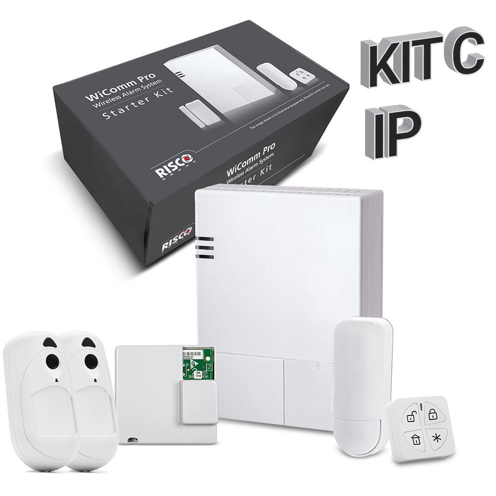 Kit "C" IP WiComm Pro Risco. Central+Módulo IP+Mando+2XPIRCAM+PIR