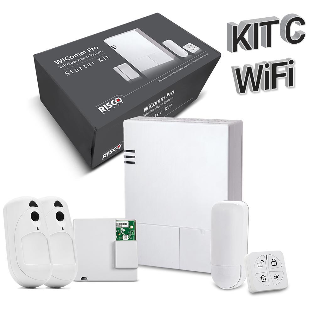 Kit "C" WIFI WiComm Pro Risco. Central+Módulo WIFI+Mando+2XPIRCAM+PIR
