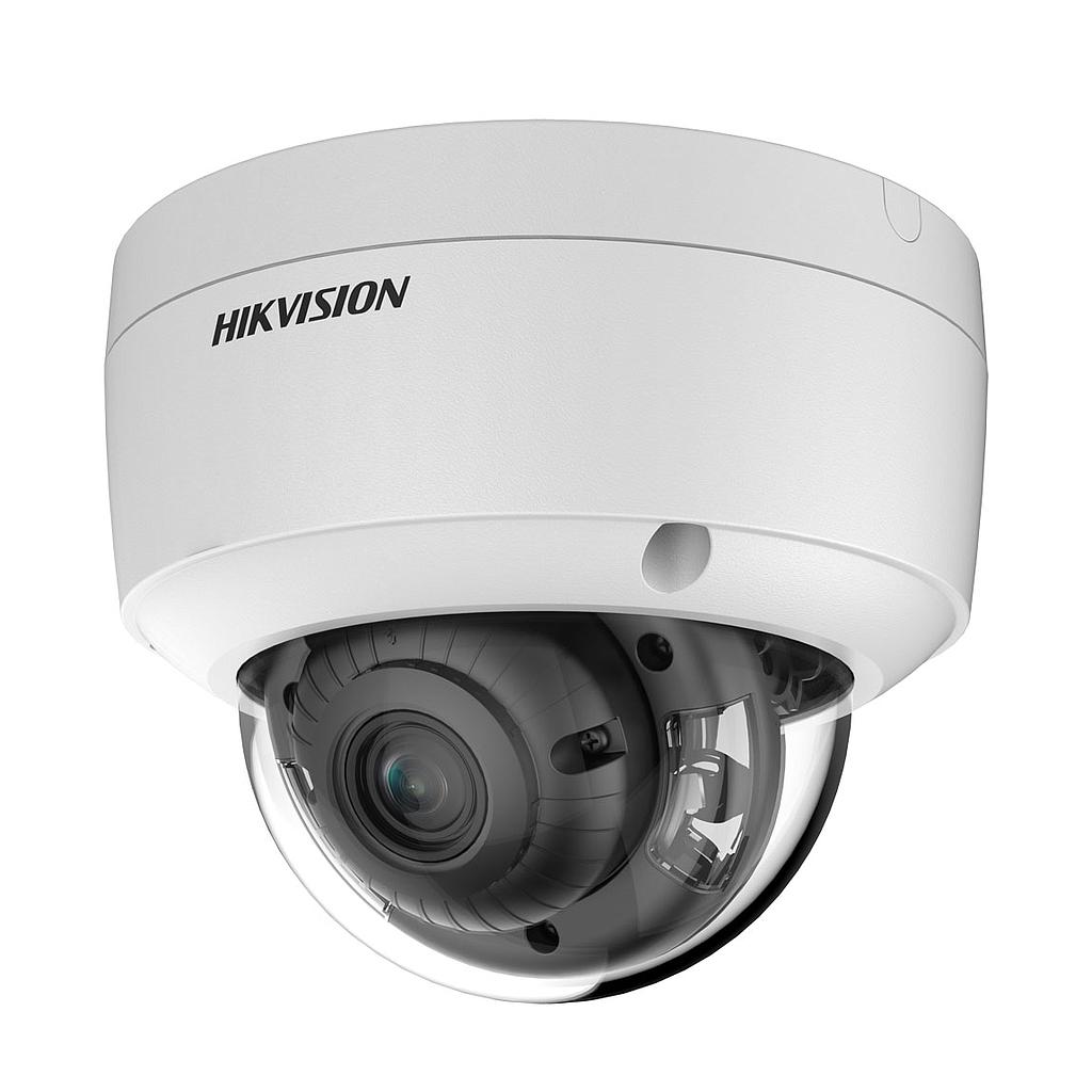 Cámara Domo IP 4MP 2.8mm AcuSense WDR130 MIC IP67 IK10 Luz Blanca 30m E/S Audio Alarma Hikvision