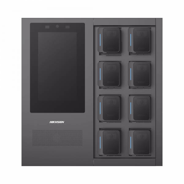 Dockstation 8 ports for body cameras 13.3" touch screen Hikvision dual wall, mobile and desktop mounting system