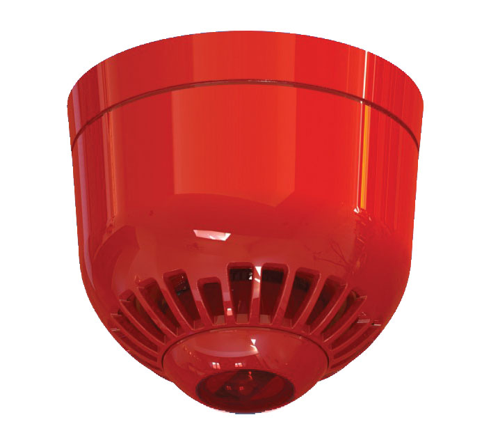 Sirena óptico-acústica analógica interior con flash rojo. Roja Base perfil bajo Techo Aritech 
