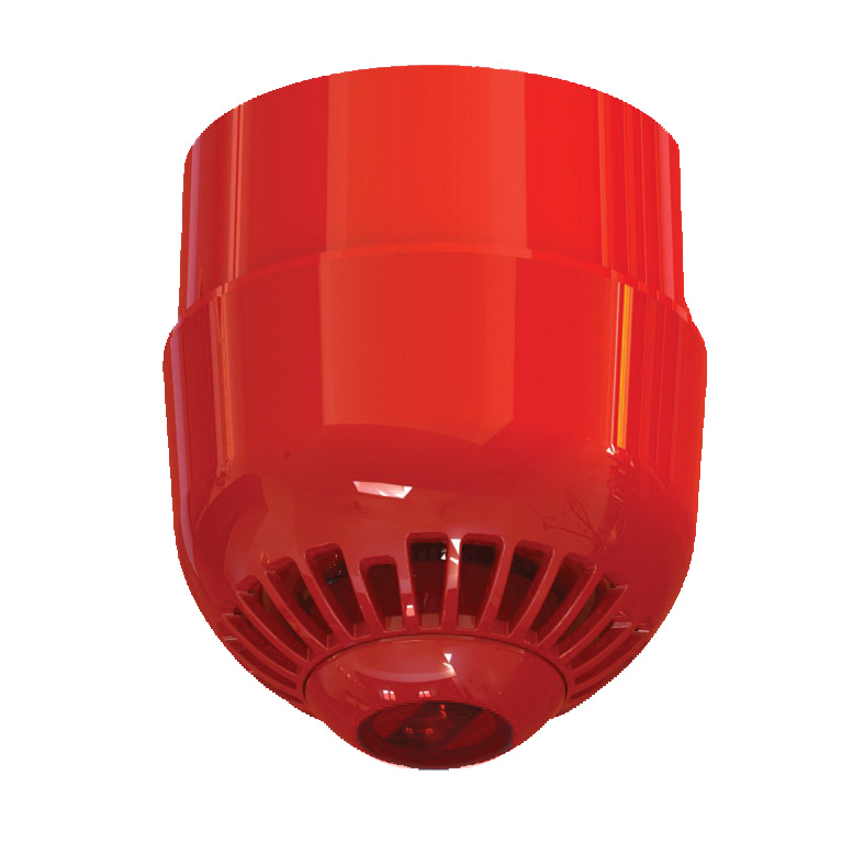 Sirena óptico-acústica analógica interior con flash rojo. Roja Techo Base perfil alto Aritech