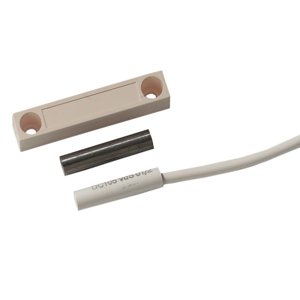 Contacto magnético para superficie y empotrar. Apertura operativa máx. 12mm. 2m cable. Blanco. Grado 2