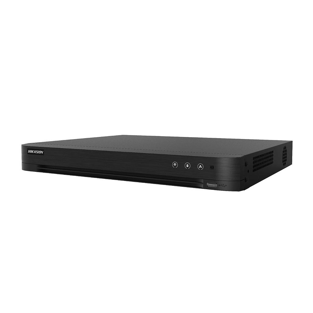 Grabador DVR 5en1 16CH 8MP + 16IP 4MP E/S 4Audio 16/4Alarma 2HDD VCA Acusense Hikvision