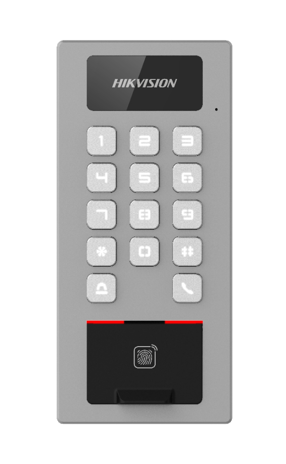 Terminal 2en1 Autónomo Exterior APP Hik-Connect. Control Acceso  tarjeta/teclado/huella y Portero audio. Hikvision