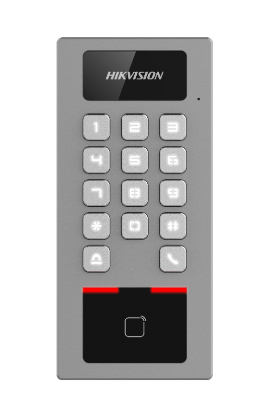 Terminal 3in1 Access Control, Video Intercom and Security. Card identification. Audio only intercom. hikvision